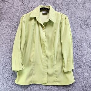 Fashion Bug Jacket Women's Green Stretch Long Sleeve Casual Classic Button Front